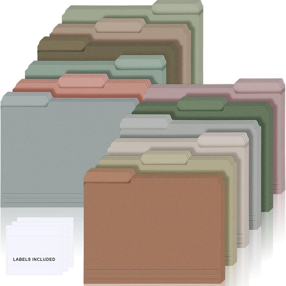 48 Pc Colored File Folders Letter Size w/ Labels 1/3 Cut